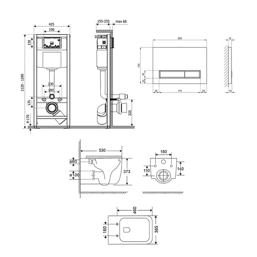 Подвесной унитаз Qtap Gemini Ultra Quiet + инсталляция Qtap Nest 4 в 1 (линейная клавиша Satin), Черный - фото 2
