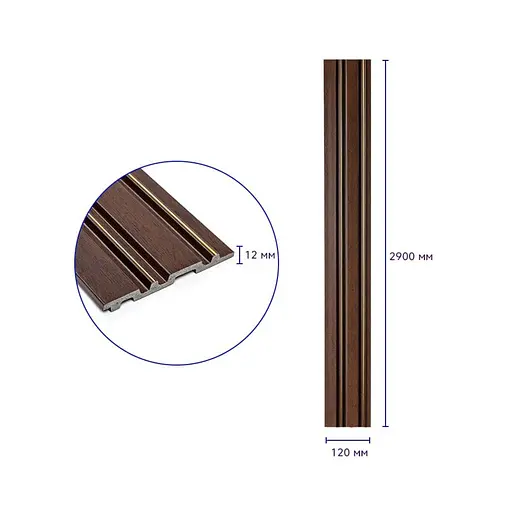 Рейка декоративная Wall Sticker PS 2900х120х12 мм Темный орех с золотом SW-00002131- - фото 3