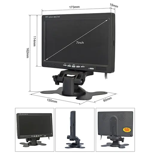 AHD монитор автомобильный 7 дюймов с поддержкой AHD камер до 2 Мп Podofo AHD-726 (101021) - фото 6