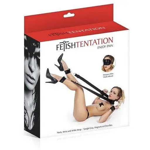 Фіксатори для ніг та рук Fetish Tentation Neck, Wrist and Ankle Strap з маскою на очі
