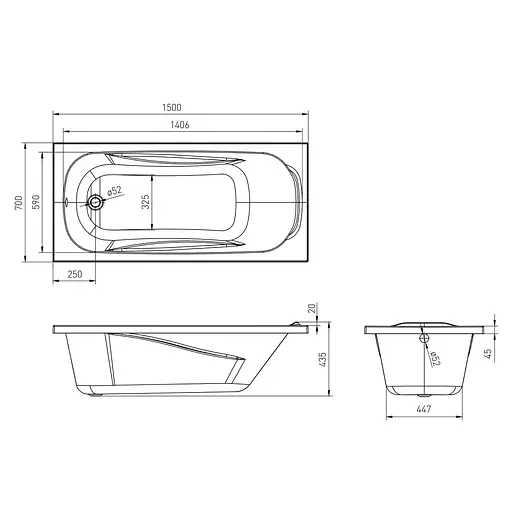 Ванна акриловая Volle Festa 150x70 TS-1570435 - фото 3