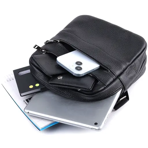 Чоловіча сумка месенджер із зернистої натуральної шкіри SHVIGEL 19х21х7 см sum0027000 - фото 8