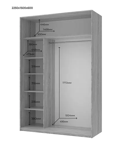 Шафа купе Doros Сіті Лайт Кашемір 2 ДСП 150х60х225 (80736347) - фото 5