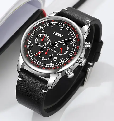 Часы наручные классические Skmei 9318 (Черный с черным циферблатом) - фото 6