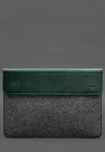 Чохол-конверт BlankNote із клапаном шкіра+фетр для MacBook 15" Зелений Crazy Horse - фото 2