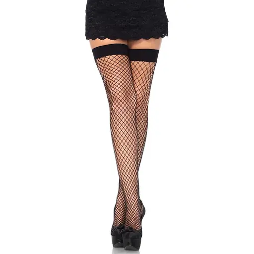 Чулки-сетка Leg Avenue Fishnet Thigh Highs Black, мелкая сетка, One Size
