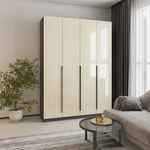 Шафа 4-дверна MebelStar Оскар Gloss BL-B, комплект полиць 160x52x220 см Антрацит/Альмонд (MBS-5277) - фото 1