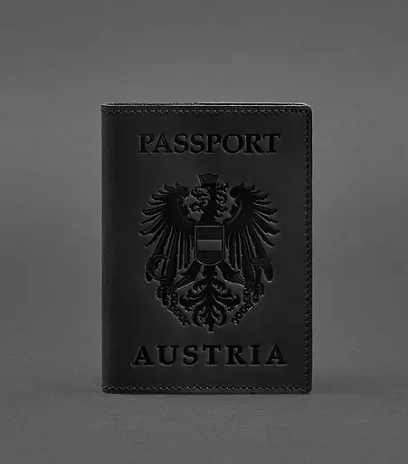 Кожаная обложка для паспорта с австрийским гербом черная Crazy Horse - фото 1