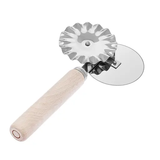 Багатофункціональний з'єднувальний ніж 2 в 1 для піци та тіста з роликом та дерев'яною ручкою 17.5 см, Kitchette 85666 - фото 1