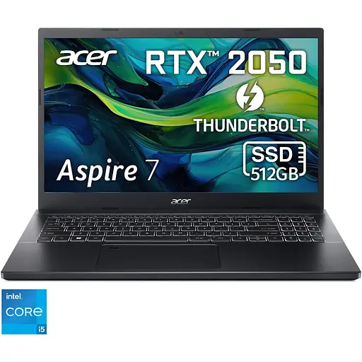Игровой ноутбук Acer Aspire 7 A715-76G-59YH i5-12450H 44GHz,15,IPS,16GB DDR4,512 GB,RTX 2050 4GB,Без ОС