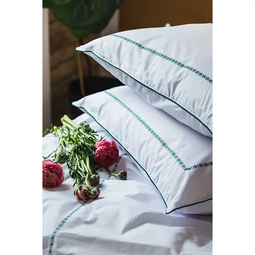 Комплект постільної білизни Ecotton Premium євро перкаль вишивка з зеленим кантом (25139) - фото 5