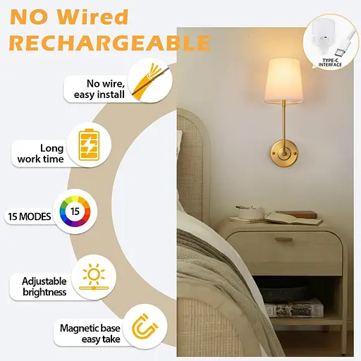 Беспроводной настенный светильник PASSICA DECOR 2 шт. батарейным питанием с дистанционным управлением - фото 2