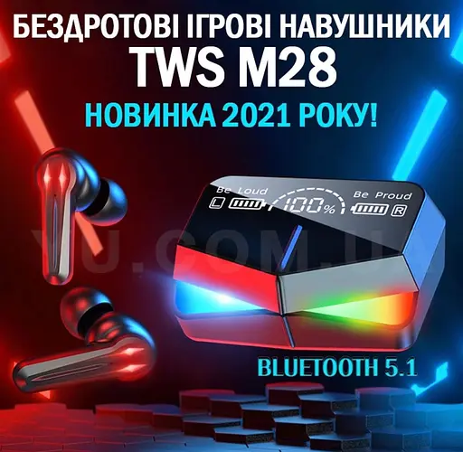 Беспроводные игровые наушники TWS M28/ Наушники с зарядным кейсом, микрофоном и сенсорами/ Наушники геймерские - фото 5