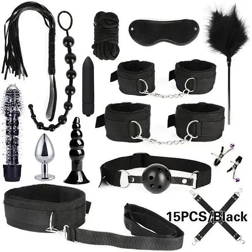 Еротичний набір БДСМ для рольових ігор Чорний БДСМ набір 15 предметів для рольових садо-мазо ігор Фетиш - фото 1