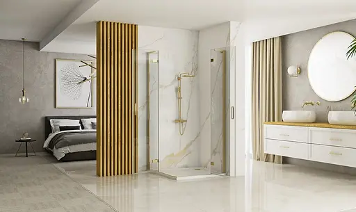 Душова кабіна Rea Hugo 100x100 gold подвійна REA-K6605, Універсальна, прозорий, золотий - фото 2