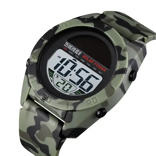 Чоловічий спортивний наручний годинник Skmei 1592 Solar із сонячною батареєю (Зелений камуфляж) - фото 3