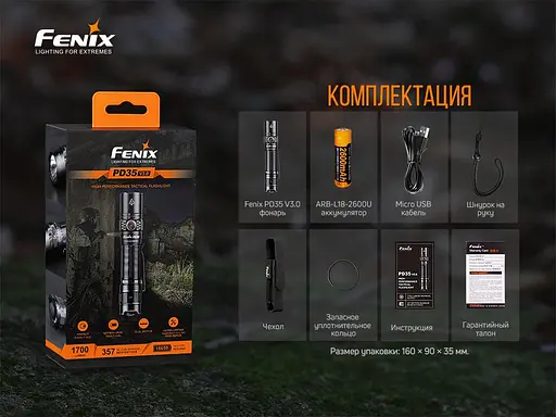 Тактичний ручний ліхтарик Fenix PD35 V3.0 1700лм Micro-USB (Чорний) - фото 8
