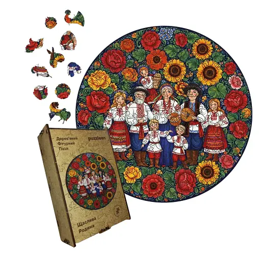 Деревянный пазл Декоративная Роспись Счастливая Семья, А2, Картонная коробка 300+ элементов