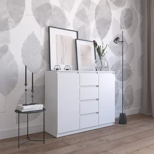 Комод Vays R-11 Білий, 4 шухляди та 2 відділення з полицями, без ручок, ЛДСП, 120×40×98 см - для спальні, вітальні, передпокою