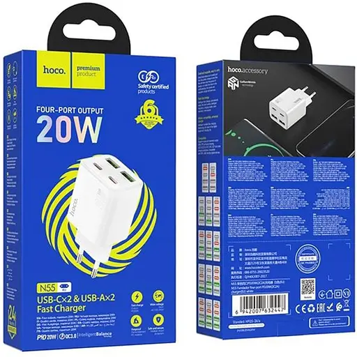 Сетевое зарядное устройство Hoco N55 Fundador 20W White [125144] - фото 3