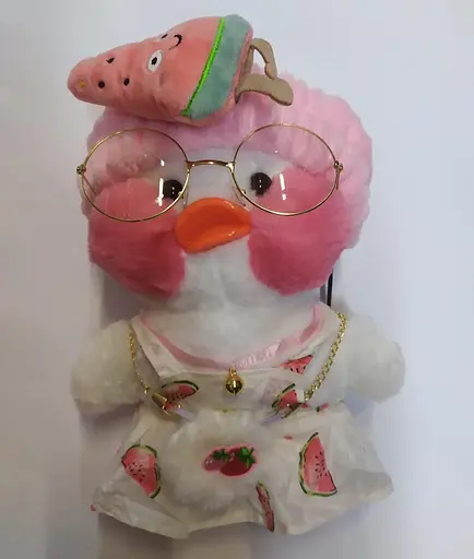 М'яка Качка Lalafanfan Duck в одязі 30см у пов'язці - фото 1