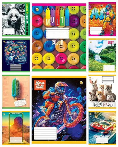 Зошити учнівські 24 аркуша лінія Тверда Мікс 3, 20 шт. в упаковці