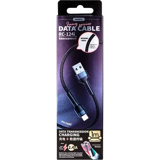 Кабель Remax USB Lightning 8-pin Jany RC-124i Black 1 м - фото 4