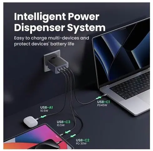 Зарядний пристрій Ugreen Nexode Air Gan X565 100W (3xUSB-C+USB-A) Fast Charger Сірий (UGR-35043) - фото 3