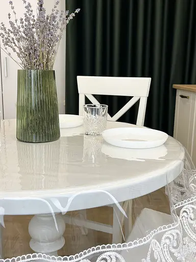 Силіконова скатертина з білим мереживом Арка 15 см 300х110 см - фото 2