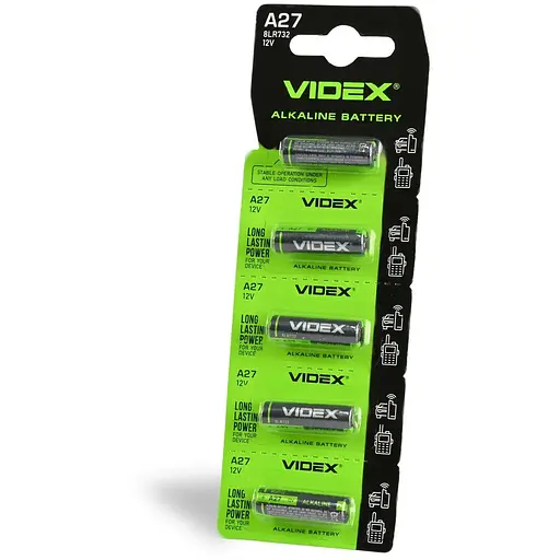 Батарейка A27 (MN27), щелочная, Videx, 5 шт., 12V, Blister - фото 1