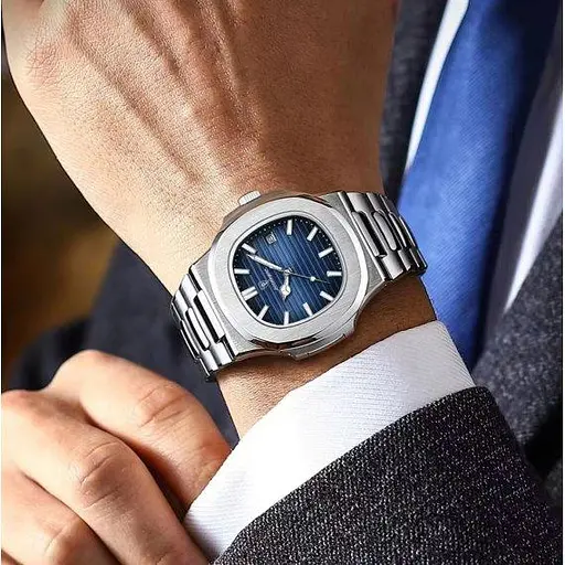 Мужские наручные часы Poedagar Great (Серебристые с синим) - фото 6