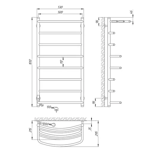 Электрический полотенцесушитель Laris Еврофлеш П8 500x1000 с полкой Е левый S 73207612, Хром, Левое, Электронный - фото 6