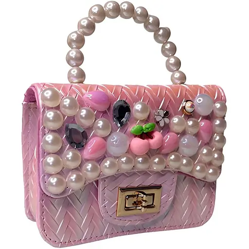 Детская сумка перламутровая с бисером розовая (24-556)