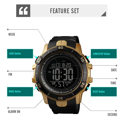 Чоловічий спортивний годинник Skmei 1475 Золотистий - фото 3