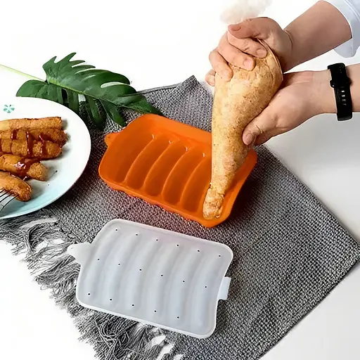 Форма для запікання випічки силіконова домашніх хот-догів, сосисок, ковбасок, кебаба кебабниця Жовтогарячий, Kitchen Master Помаранчевий 85364 - фото 7