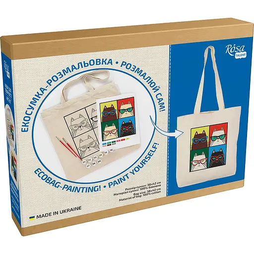 Набор экосумка-раскраска «Кошки в очках» хлопок 220 г/м2 38х42см ROSA Talent [CD] - фото 4