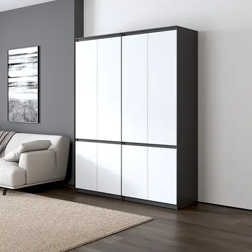 Шафа для одягу Vays, зі штангою та полицями, комплект з 2 шаф R10+R24 Антрацит-Білий фасад