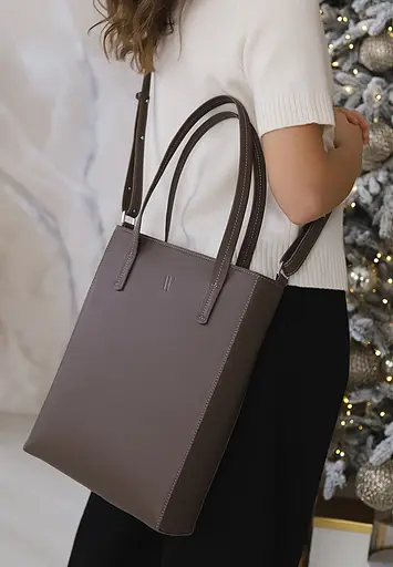 Шкіряний шоппер Nancy темно-бежевий - фото 8