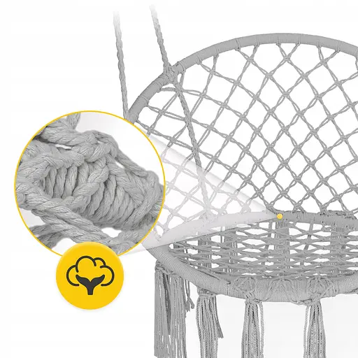 Крісло-гойдалка 4FIZJO Boho Dream 80 см підвісна, плетена Grey (P-5905973404525) - фото 6