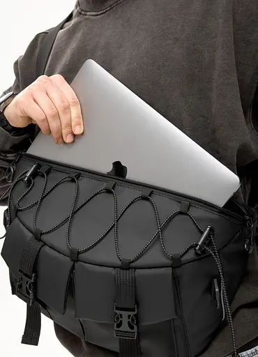 Мужская сумка-бананка под ноутбук Sambag Urban Pro черная 46×26 см (51411264m) - фото 8