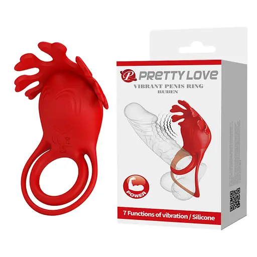 Эрекционное кольцо Pretty Love Vibrant Penis Ring Ruben 8.5 см красный - фото 6