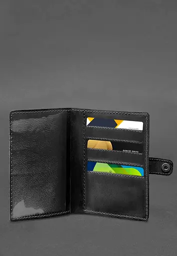 Кожаная обложка-портмоне для военного билета 15.0 черная Crazy Horse - фото 4