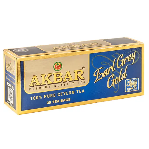 Чай цейлонський чорний Akbar Earl Grey Gold з бергамотом 50 г (25 шт. х 2 г)