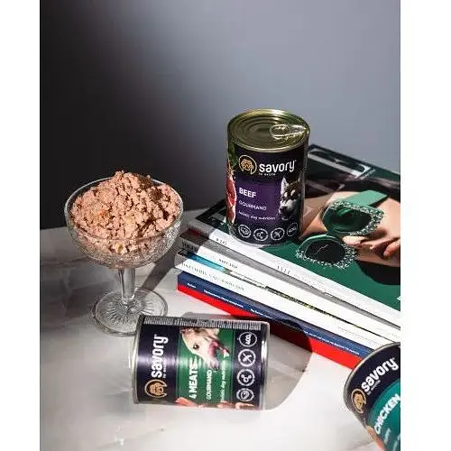 Влажный корм Savory для взрослых собак всех пород с четырьмя видами мяса 400 г - фото 6