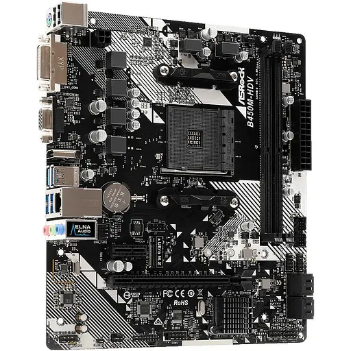 Материнская плата AsRock AM4 (B450) B450M-HDV R4.0, B450, 2xDDR4, Int.Video(CPU), 4xSATA3, 1xM.2, 1xPCI-E 16x 3.0, 1xPCI-E 1x8. 6xUSB3.1/4xUSB2.0, VGA/DVI-D/HDMI, mATX - фото 4