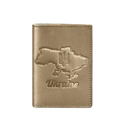 Кожаная обложка для паспорта с картой Украины светло-бежевая - фото 6
