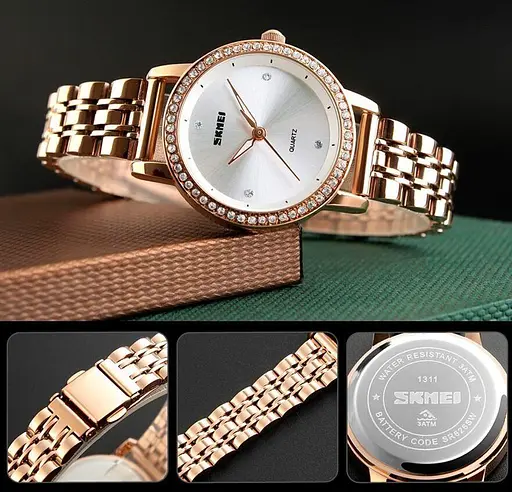 Жіночий класичний годинник Skmei 1311 Malibu (Золотисті) - фото 9
