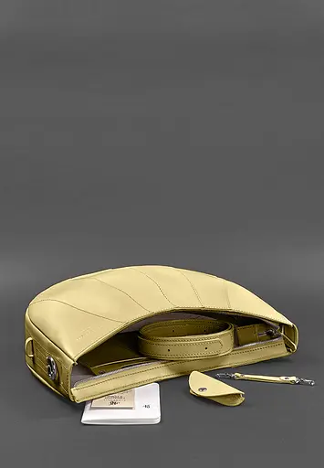 Шкіряна жіноча сумка Круассан оливкова - фото 3