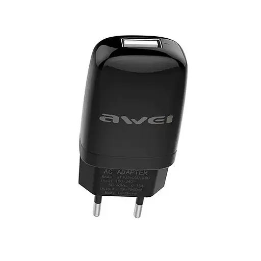 Блок заряженный сетевой адаптер Awei Small Portable C-821 выход 1 USB 2A черный - фото 2