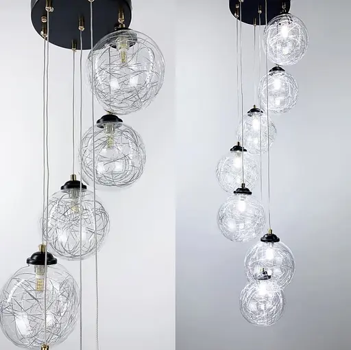 Подвесной светильник Transparent Bubbles на 7 плафонов с металлической нитью Line.F 371/7 - фото 1